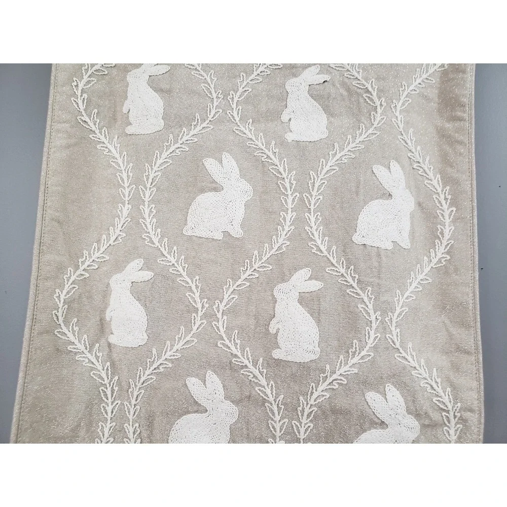 Tahari Easter Table Runner Shabby Chic Farmhouse Bunny Embroidery Shimmer decor